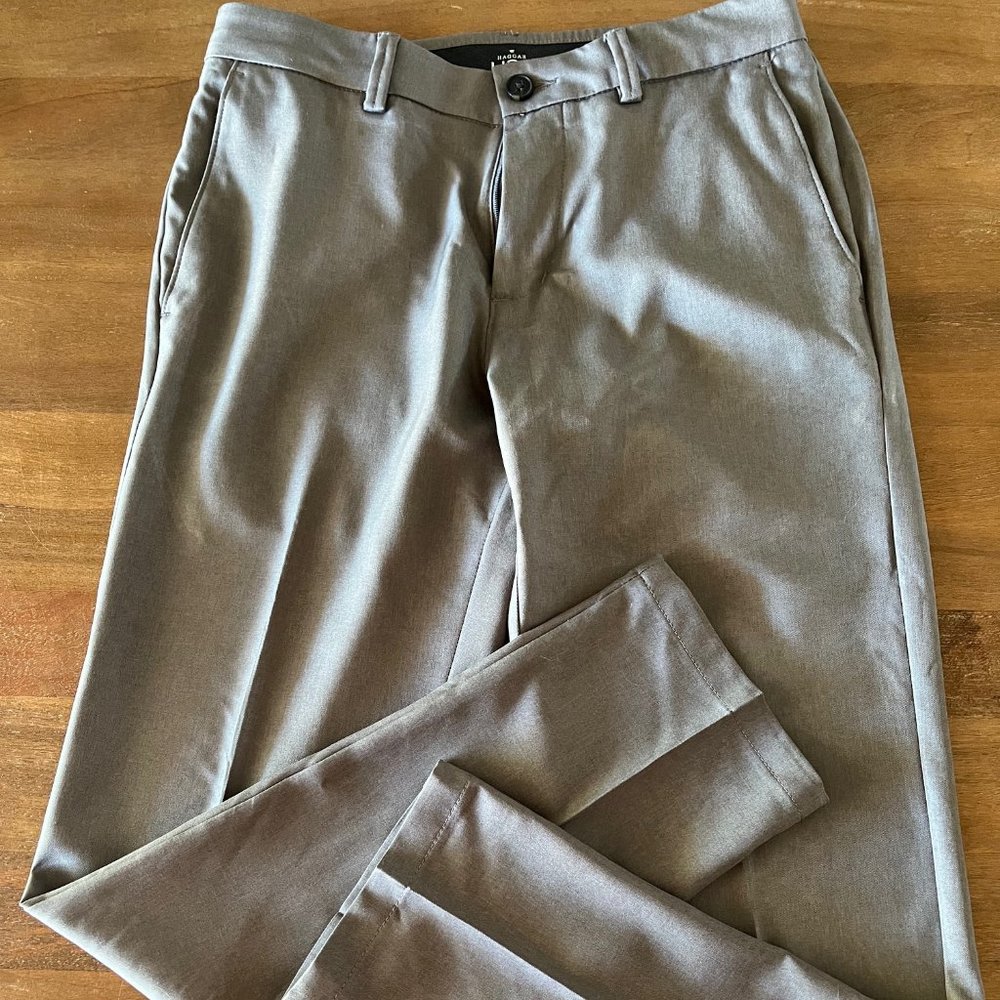 Haggar H26 Performance Slacks Mens 30x30 Gray Flat Front Dress Pant Straight Leg